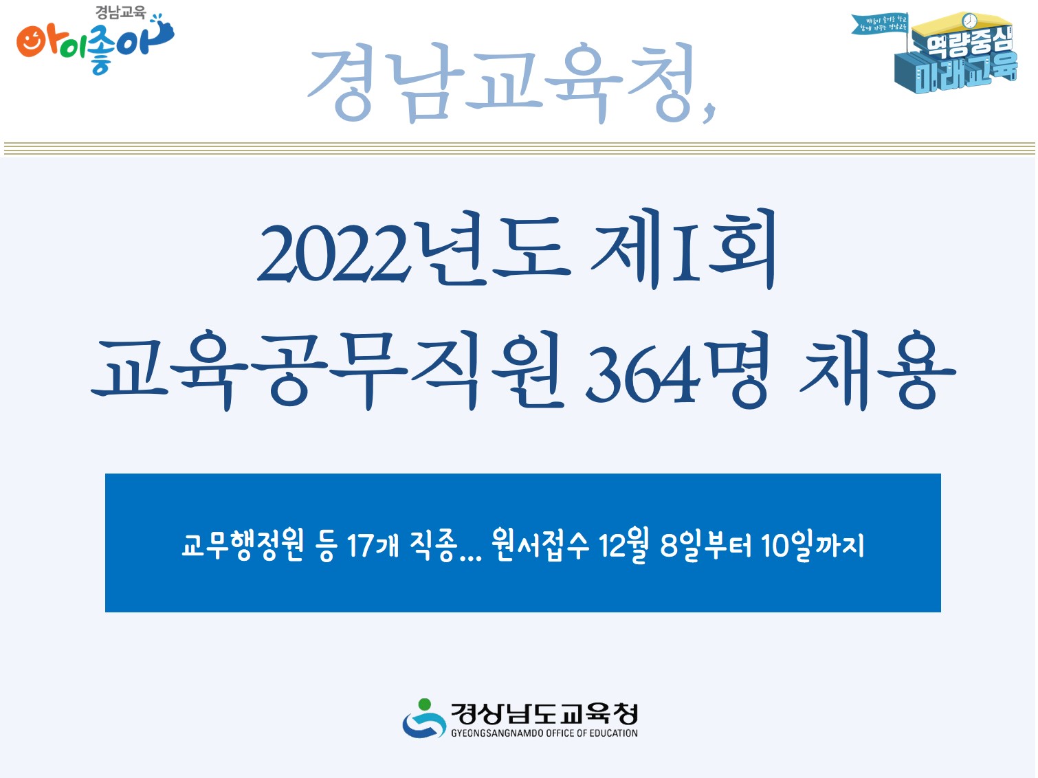 경남교육청, 2022년도 제1회 교육공무직원 364명 채용(노사협력과 이창우 ☎268-1212) - 관련이미지1