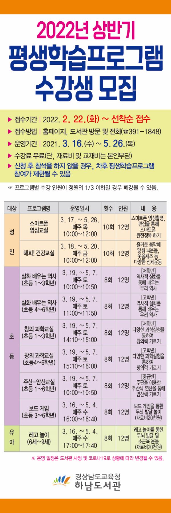 하남도서관, 배움이 행복한 2022년 상반기 평생학습프로램 수강생 모집 - 관련이미지1