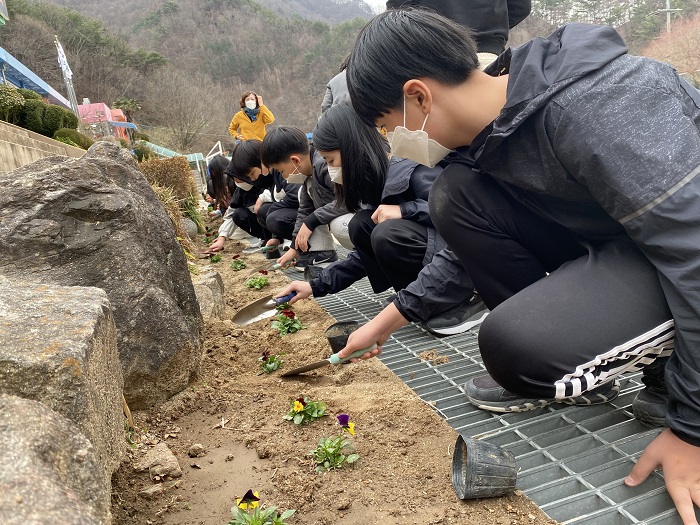 화개초왕성분교, 학교화단 가꾸기로 푸른 지구 만들기를 실천해요 - 관련이미지1