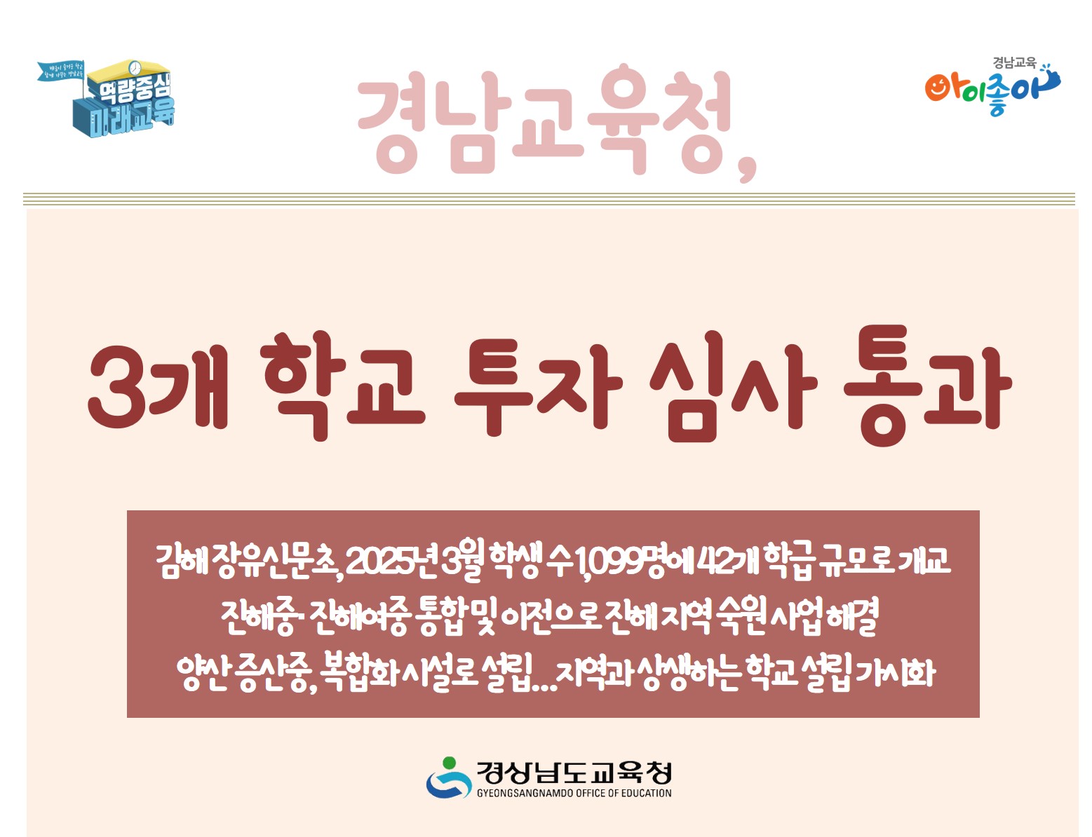 경남교육청, 3개 교 신설 중투(공투) 통과(학교지원과 박지영 ☎268-1433 또는 김려원 ☎268-1503) - 관련이미지1