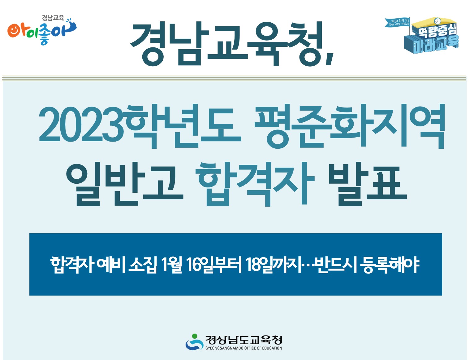경남교육청, 2023학년도 평준화지역 일반고 합격자 발표(진로교육과 조경순 ☎268-1388) - 관련이미지1