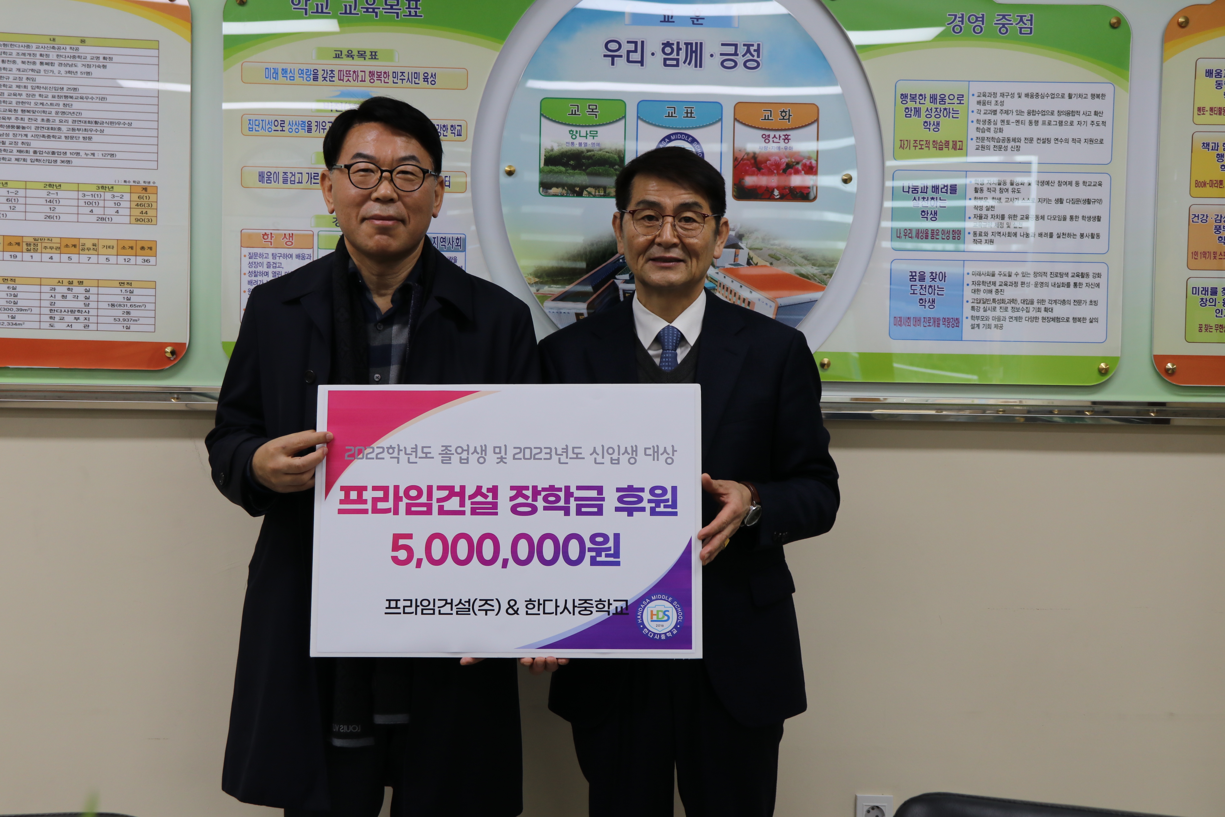 프라임 건설, 한다사중학교의 진흥을 위해 장학금 쾌척 - 관련이미지1