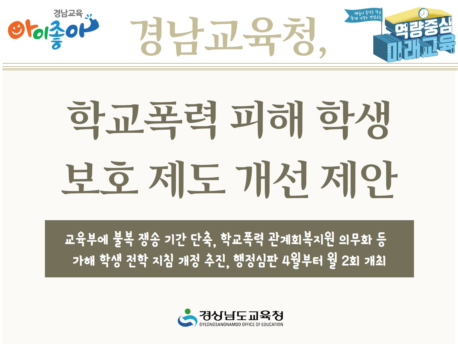 경남교육청, 학교폭력 피해 학생 보호 제도 개선 제안(민주시민교육과 박민규 ☎210-5273) - 관련이미지1