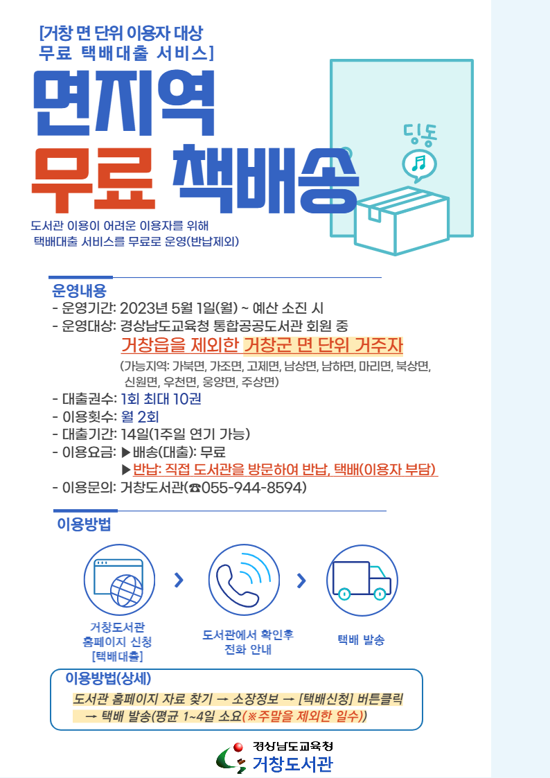 거창도서관, 『면지역 무료 책배송』 서비스 운영 - 관련이미지1