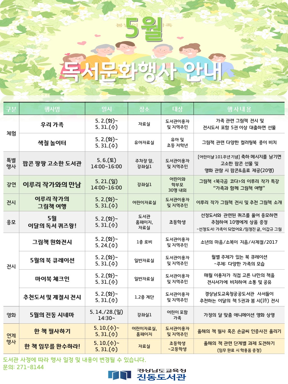 가족이 행복한 진동도서관! -5월 가정의 달 맞춤 독서문화 프로그램 운영 - 관련이미지1