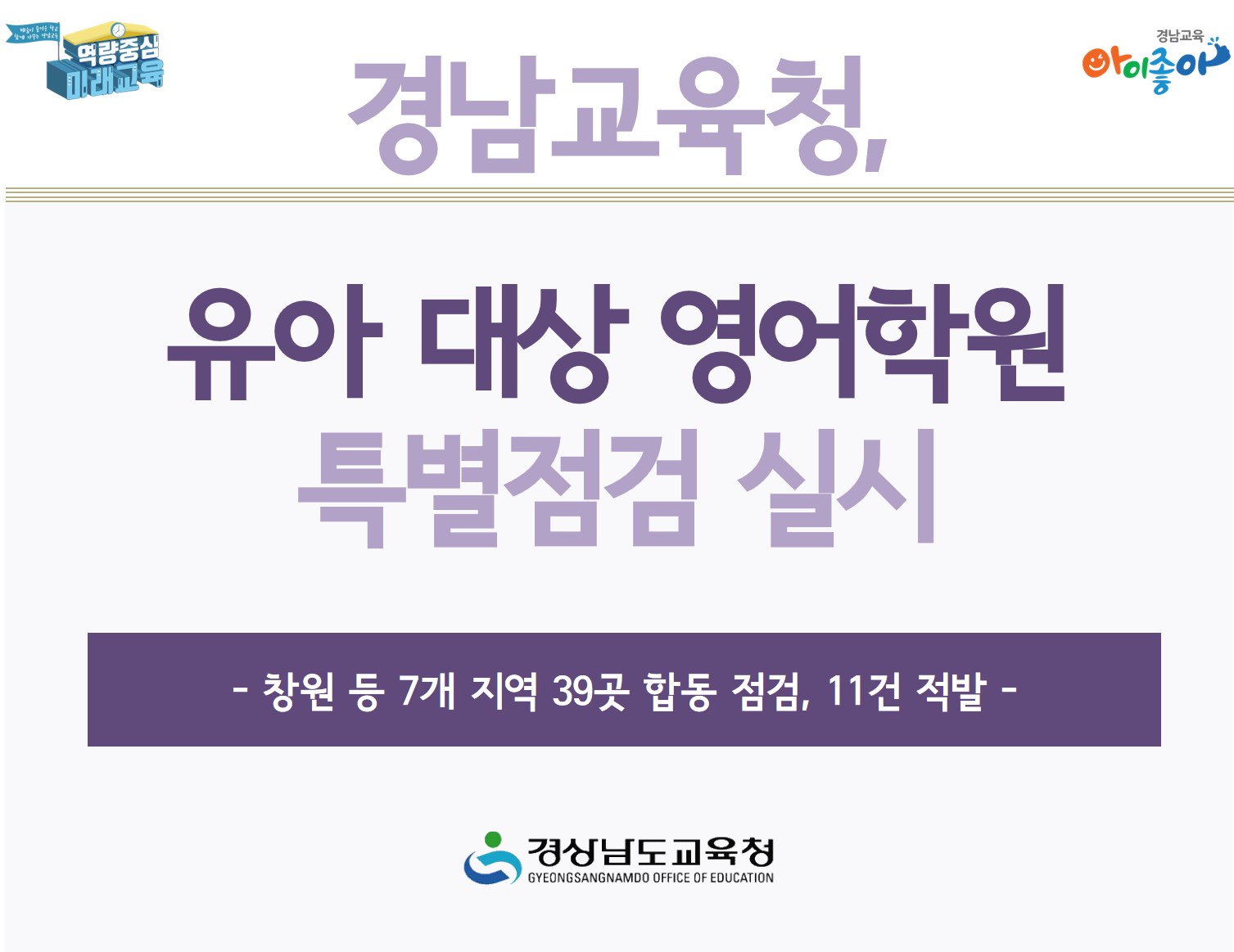 경남교육청, 유아 대상 영어학원 특별점검 실시(교육복지과 서영옥 ☎210-5195 또는 이상효 ☎210-5197) - 관련이미지1