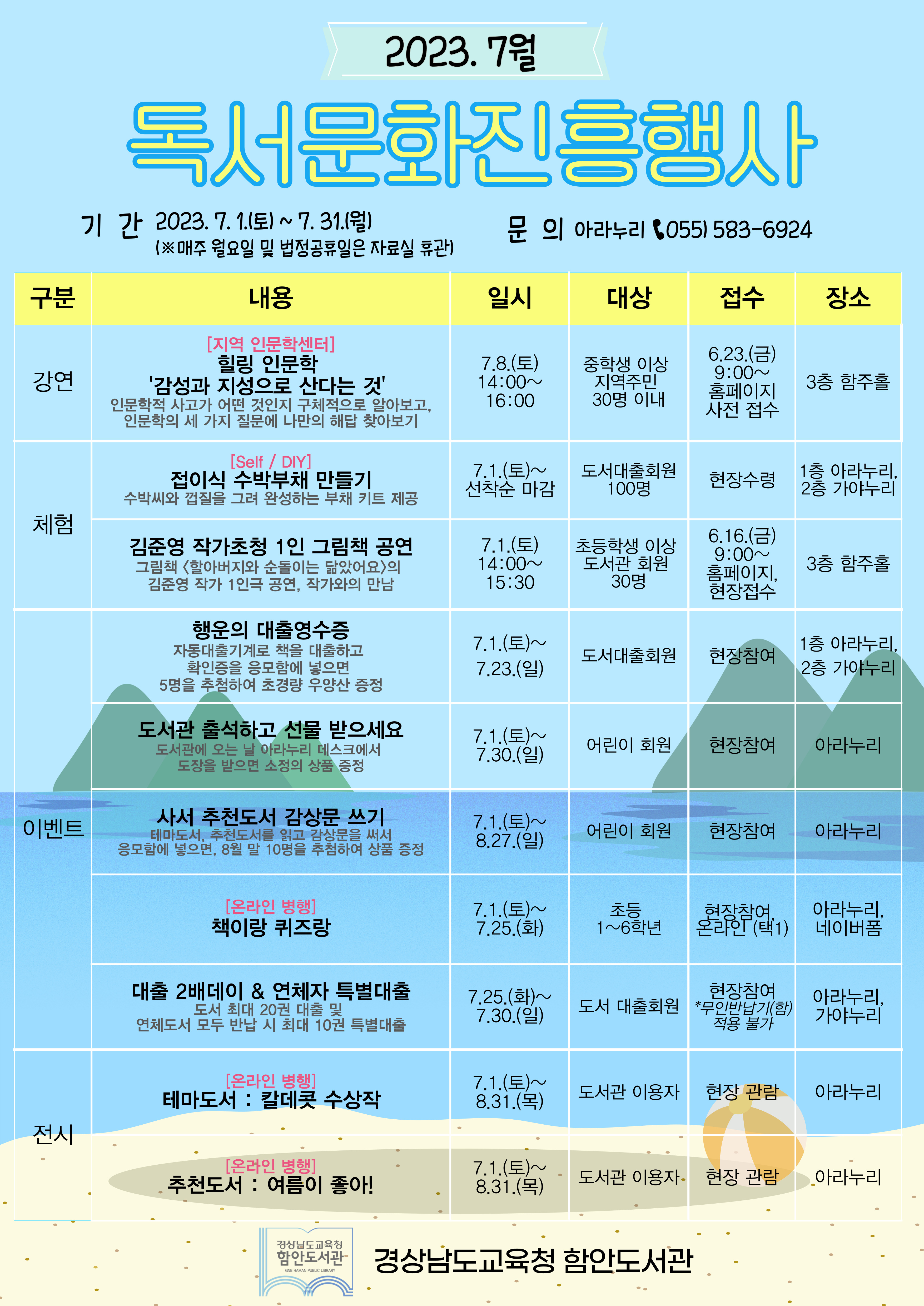 함안도서관 무더위를 떨칠 7월 독서문화진흥행사 운영 - 관련이미지1