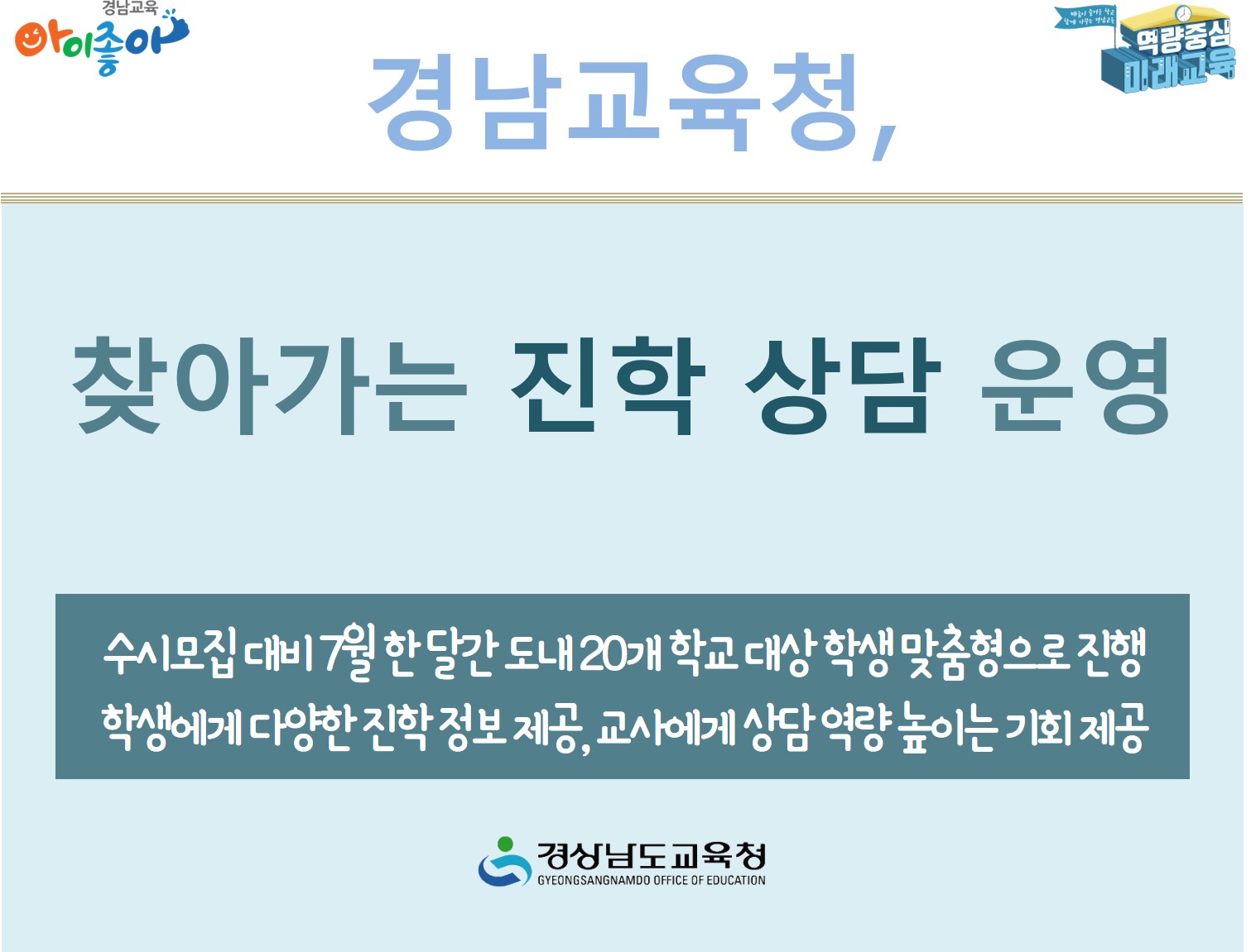 경남교육청, 찾아가는 진학 상담 운영(진로교육과 김종승 ☎268-1381 또는 박현준 ☎210-5112) - 관련이미지1