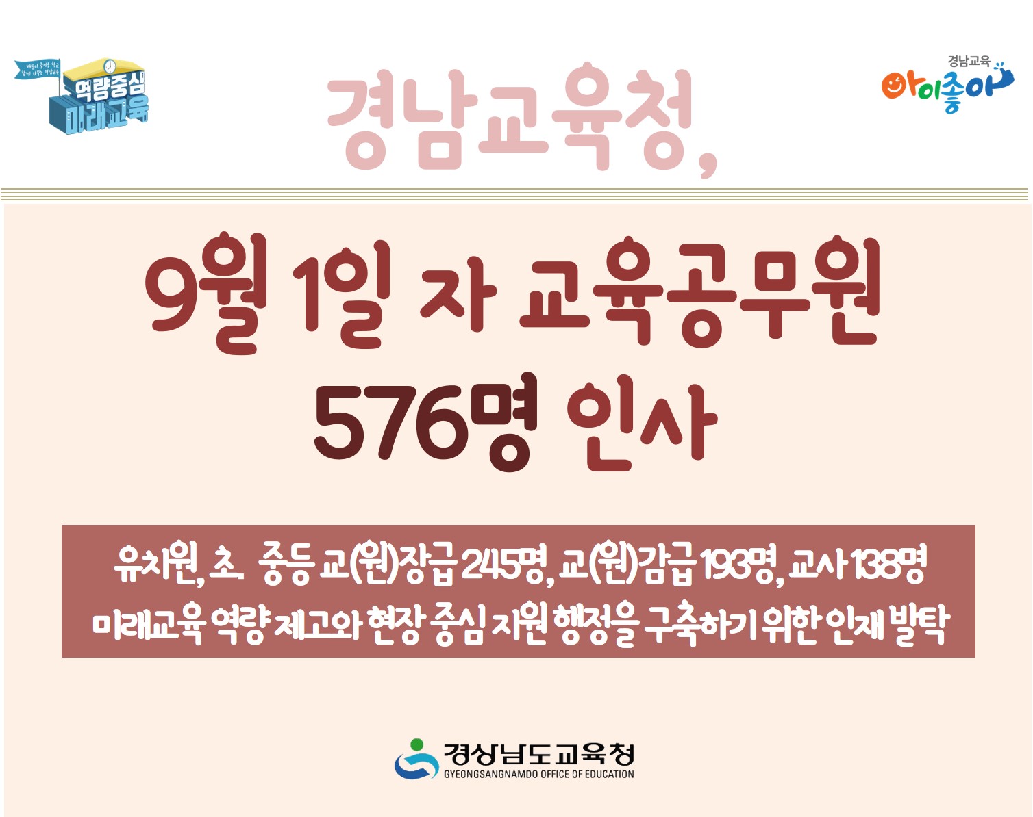 경남교육청, 9월 1일 자 교육공무원 576명 인사 - 관련이미지1