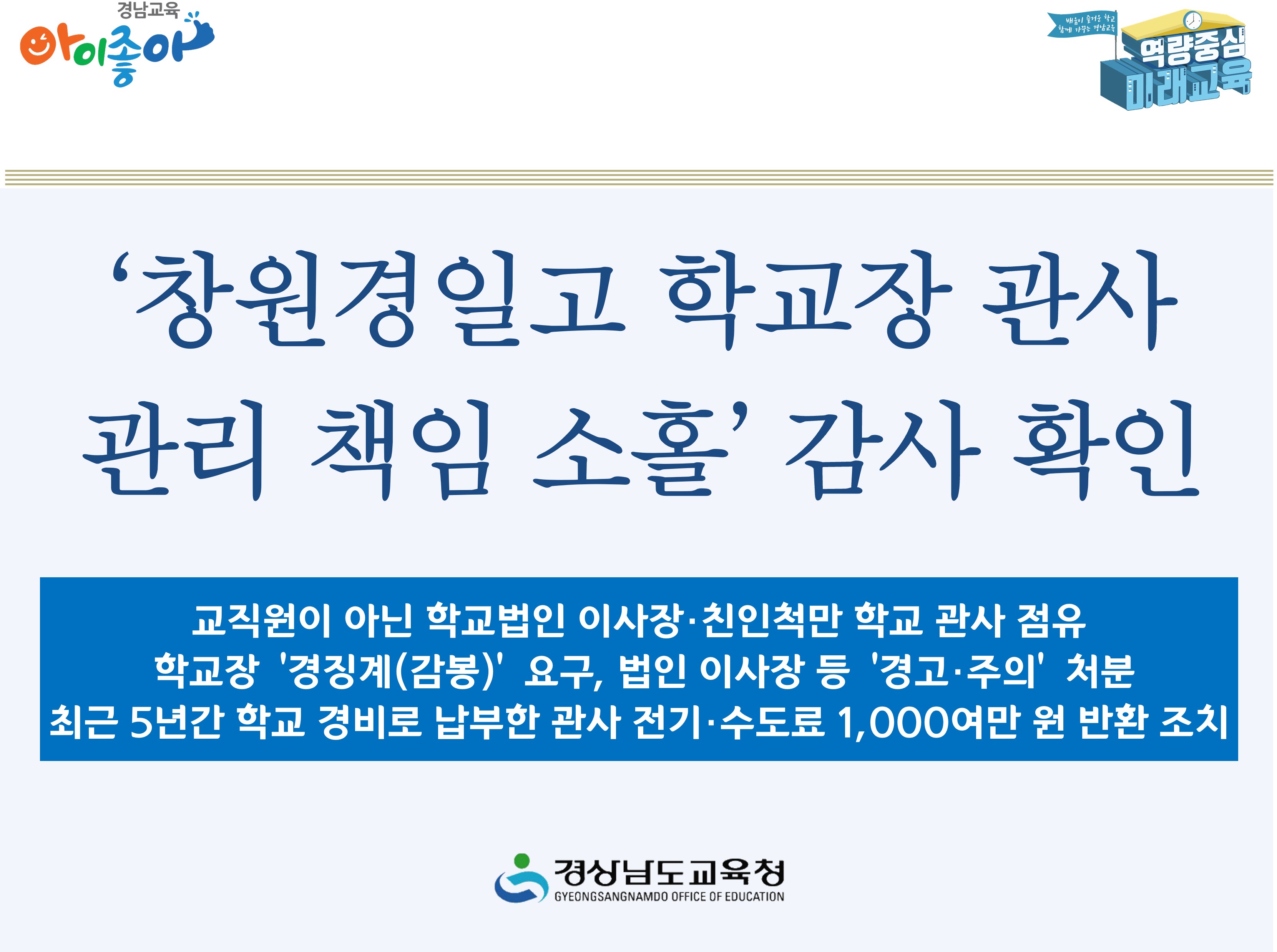‘창원경일고 학교장 관사 관리 책임 소홀’ 감사 확인 - 관련이미지1