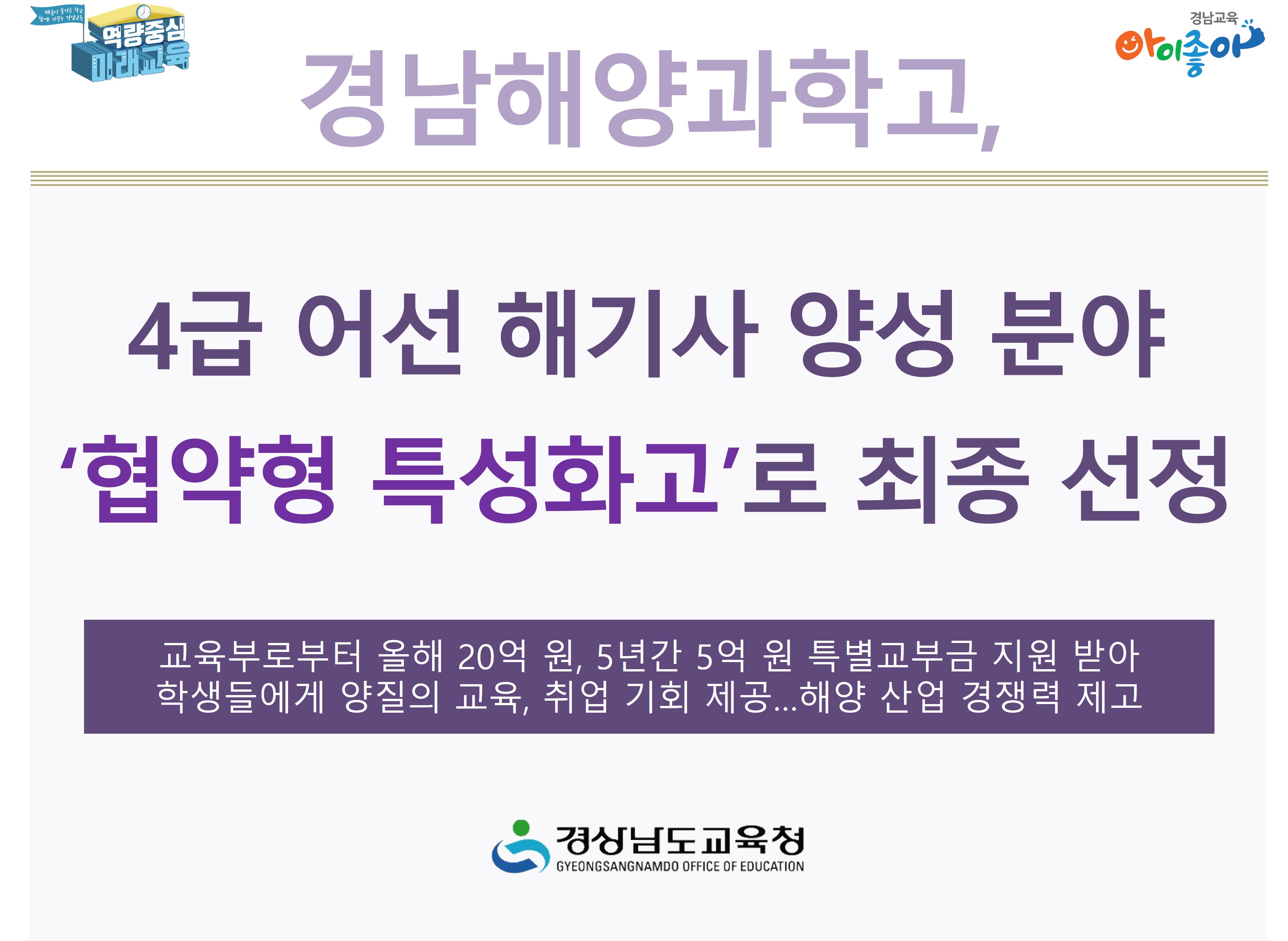 경남해양과학고, 4급 어선 해기사 양성 분야 ‘협약형 특성화고’로 최종 선정 - 관련이미지1