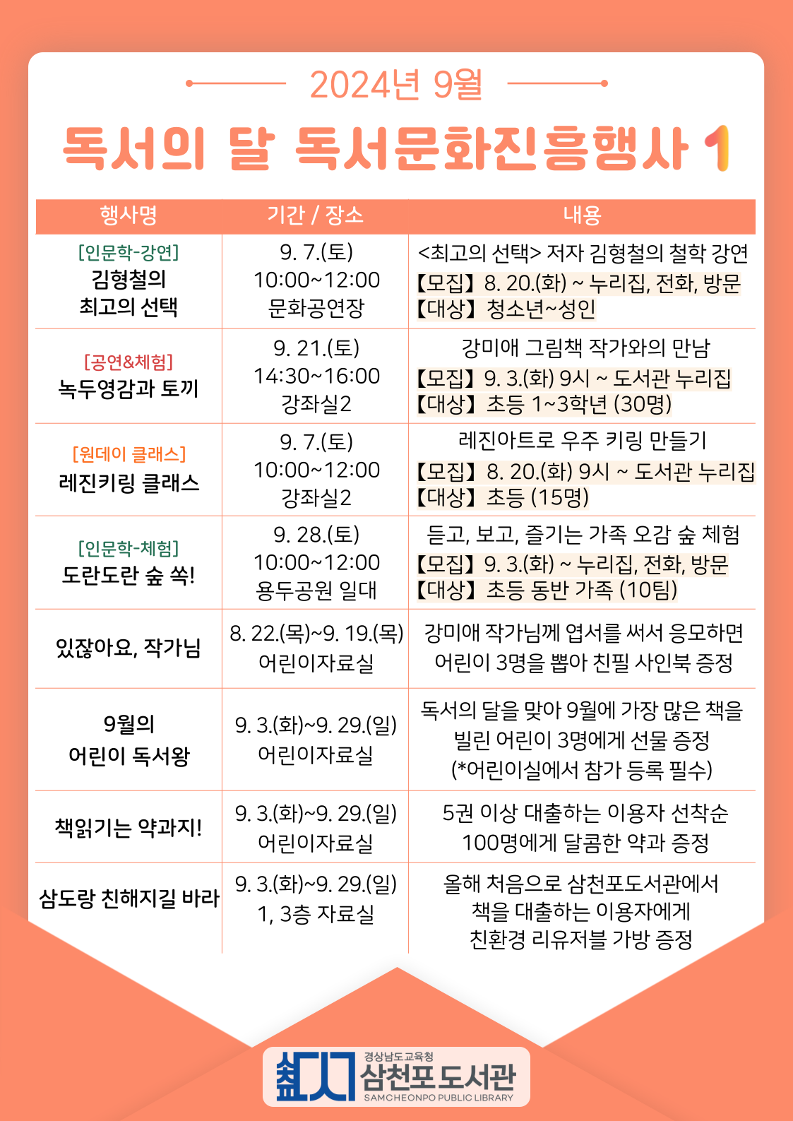 삼천포도서관, 9월에는 삼천포도서관에서 세상을 펼쳐보세요 - 관련이미지2