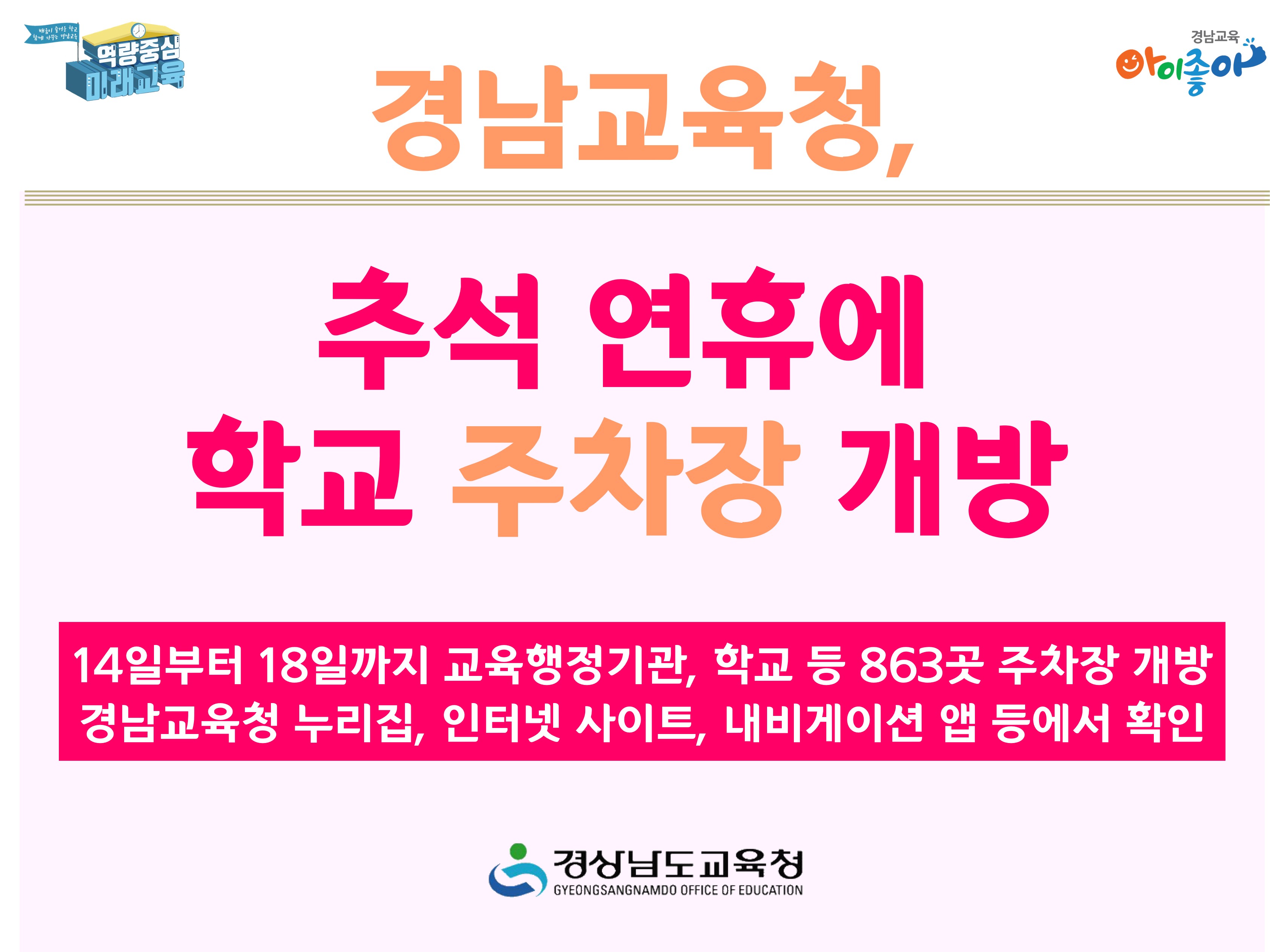 경남교육청, 추석 연휴에 학교 주차장 개방 - 관련이미지1