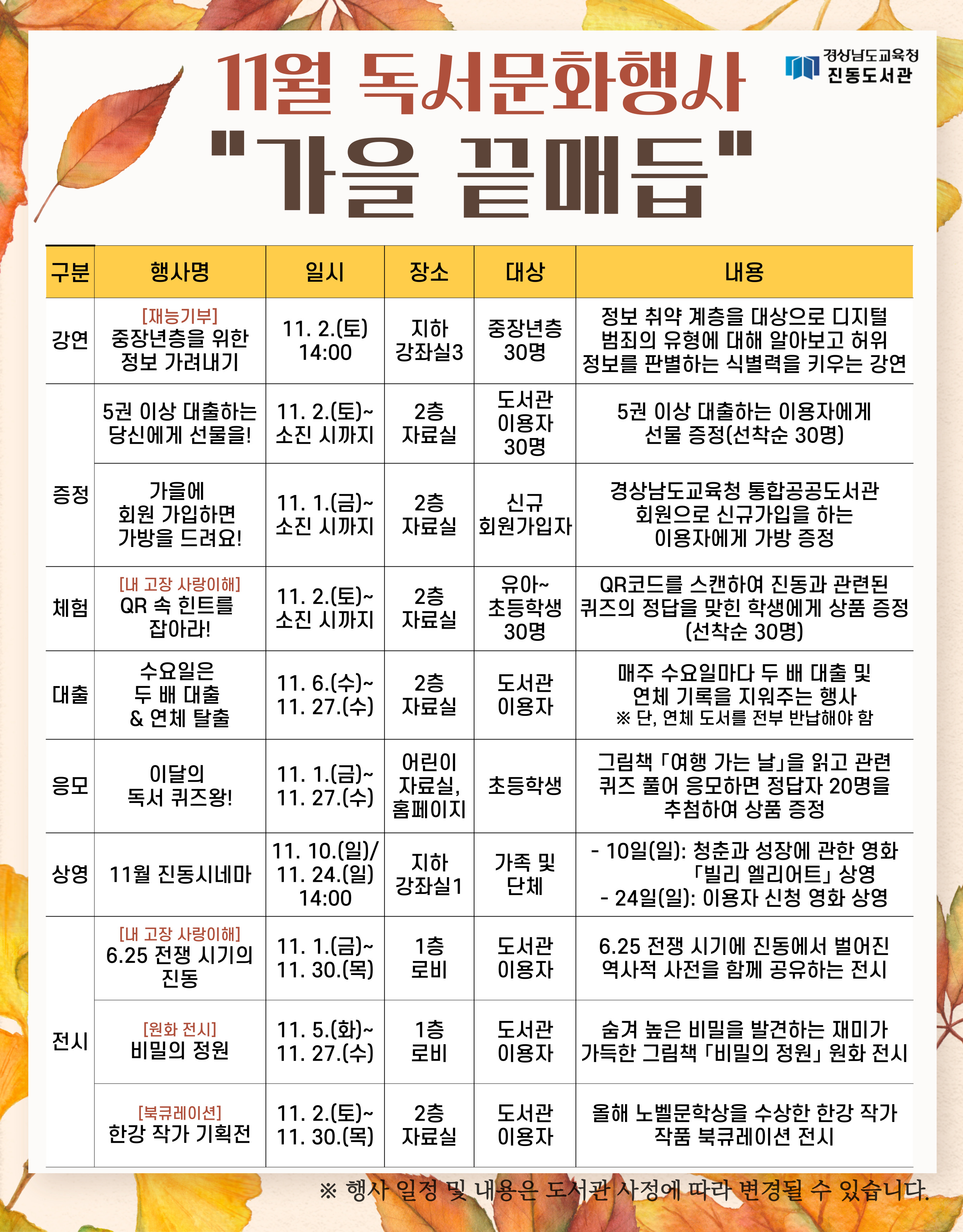 11월 도서관에서 가을 끝매듭 짓기 - 관련이미지1