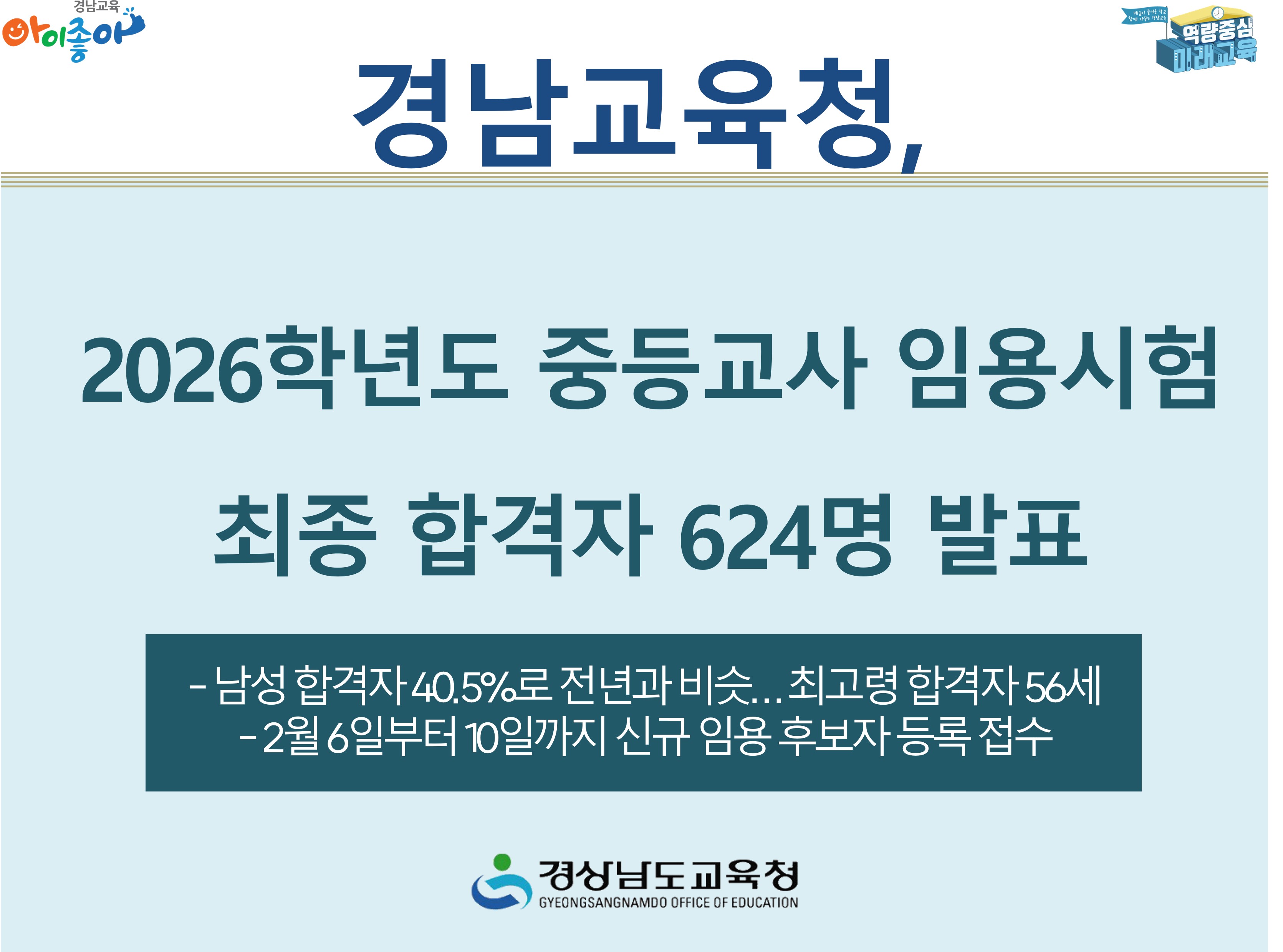 경남교육청, 2026학년도 중등교사 임용시험 최종 합격자 624명 발표 - 관련이미지1