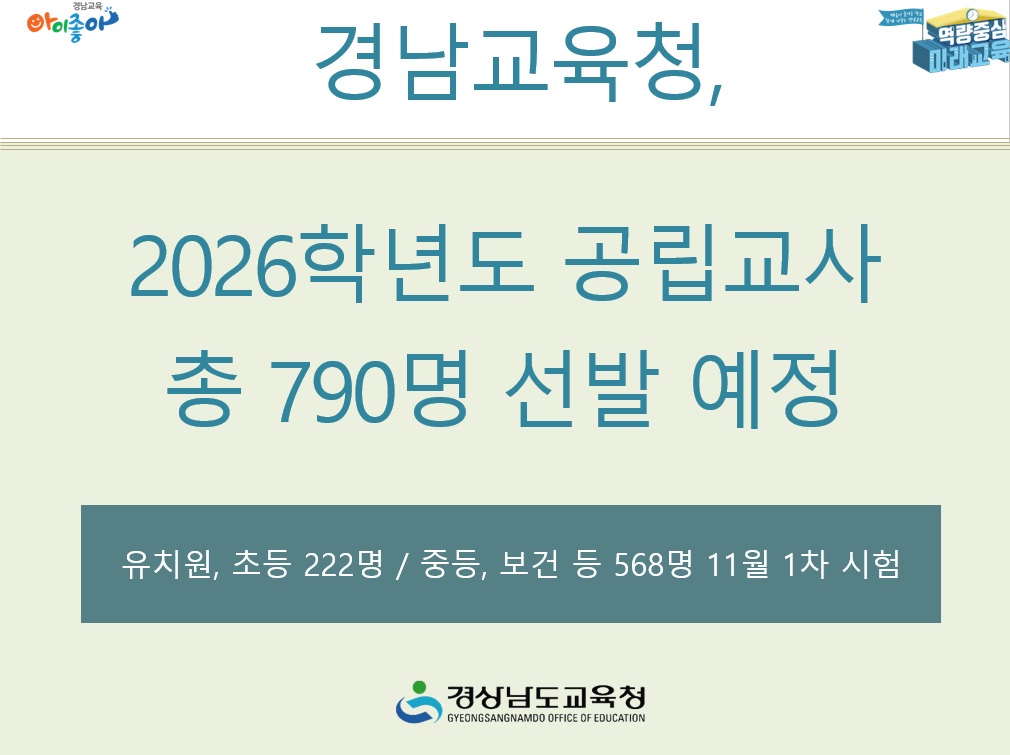 경남교육청, 2026학년도 공립 교사 총 790명 선발 예정 - 관련이미지1