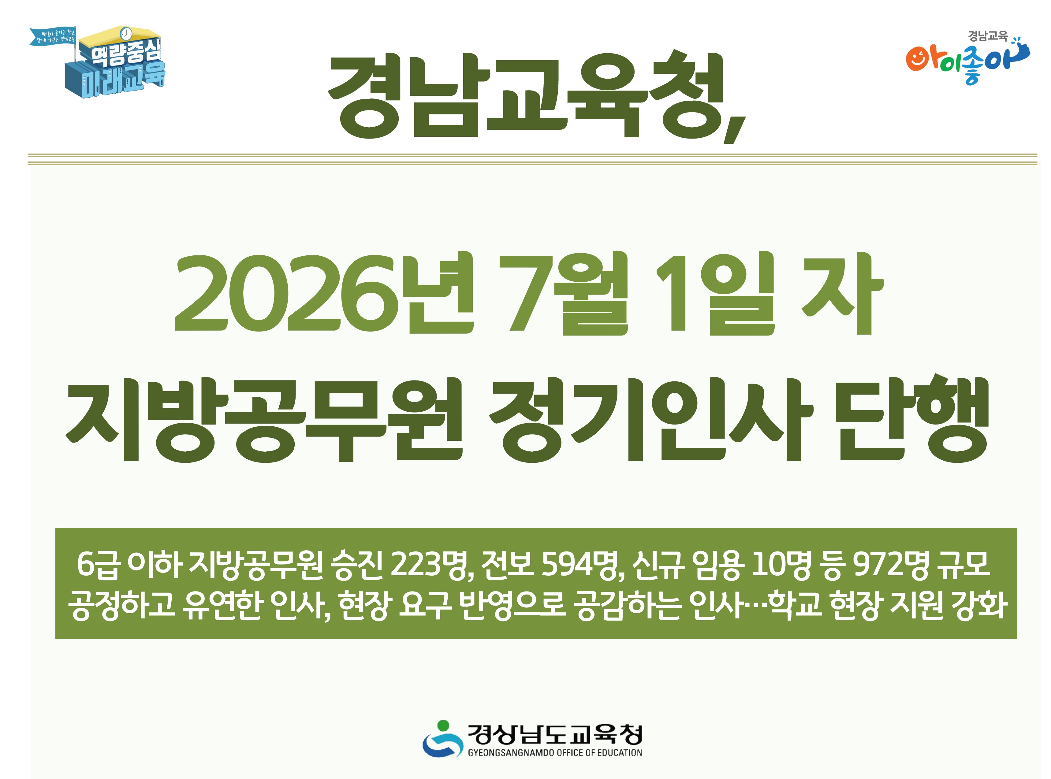 경남교육청, 2026년 7월 1일 자 지방공무원 정기인사 단행 - 관련이미지1