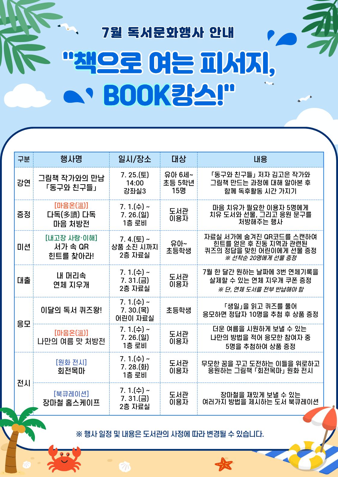 진동도서관, 7월 ‘책으로 여는 피서지, 북캉스!’운영 - 관련이미지1