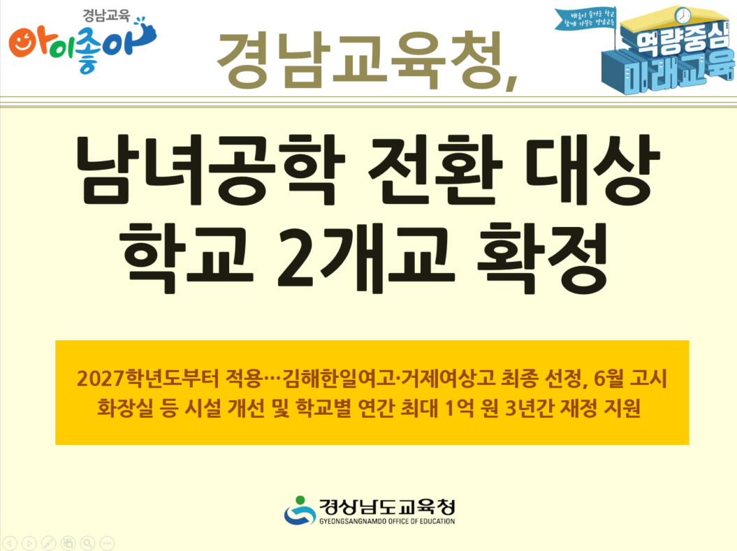 “남녀공학 전환으로 학생 모집 위기 돌파” 경남교육청, 남녀공학 전환 대상 학교 2개교 확정 - 관련이미지1