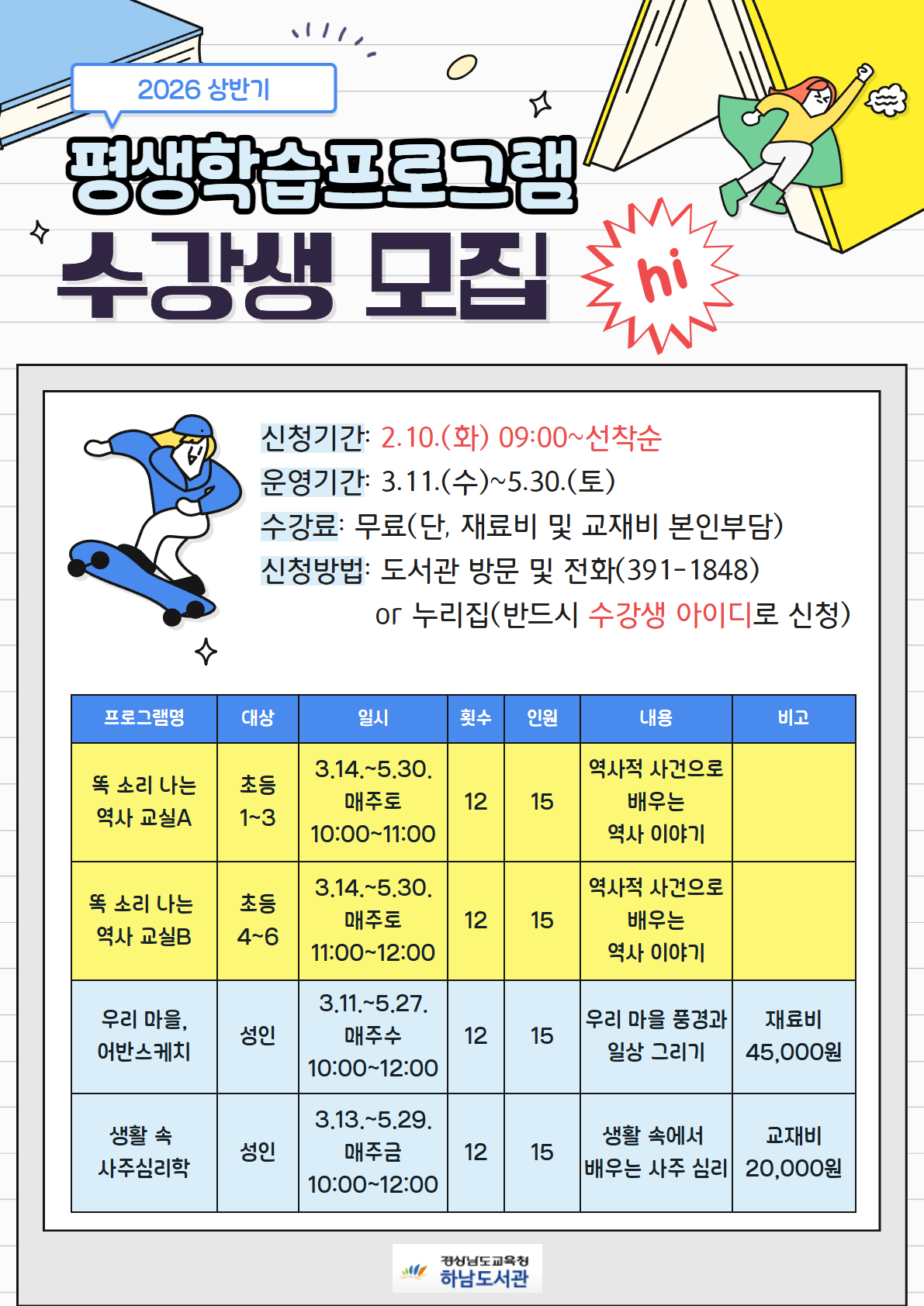 하남도서관, 2026년 상반기 평생학습프로그램 수강생 모집 홍보 - 관련이미지1