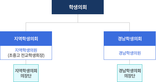 학생의회 - 지역학생의회 : 지역학생의원(초중고 전교학생회장) - 지역학생의회의장단 /경남학생의회 : 경남학생의원 - 경남학생의회의장단